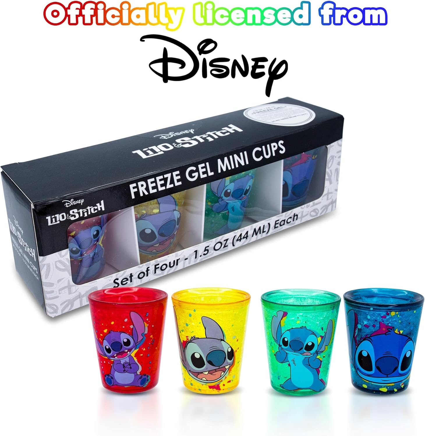 Disney Lilo & Stitch Faces 1.5-Ounce Plastic Freeze Gel Mini Cups, Set of 4 | Insulated Cooling Drinkware Chiller - Image 3
