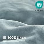 Simple&Opulence 100% Linen Duvet Cover Set 3pcs Stone Washed Embroidery Border Solid Color French Flax Soft Breathable Bedding with Button Closure (King, Dusty Blue)