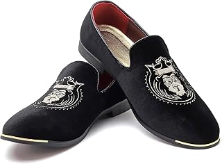 Men's Slip-On Embroidery Penny Loafers Flat Boat Shoes for Driving Walking Wedding Outdoor Indoor Size 7-14