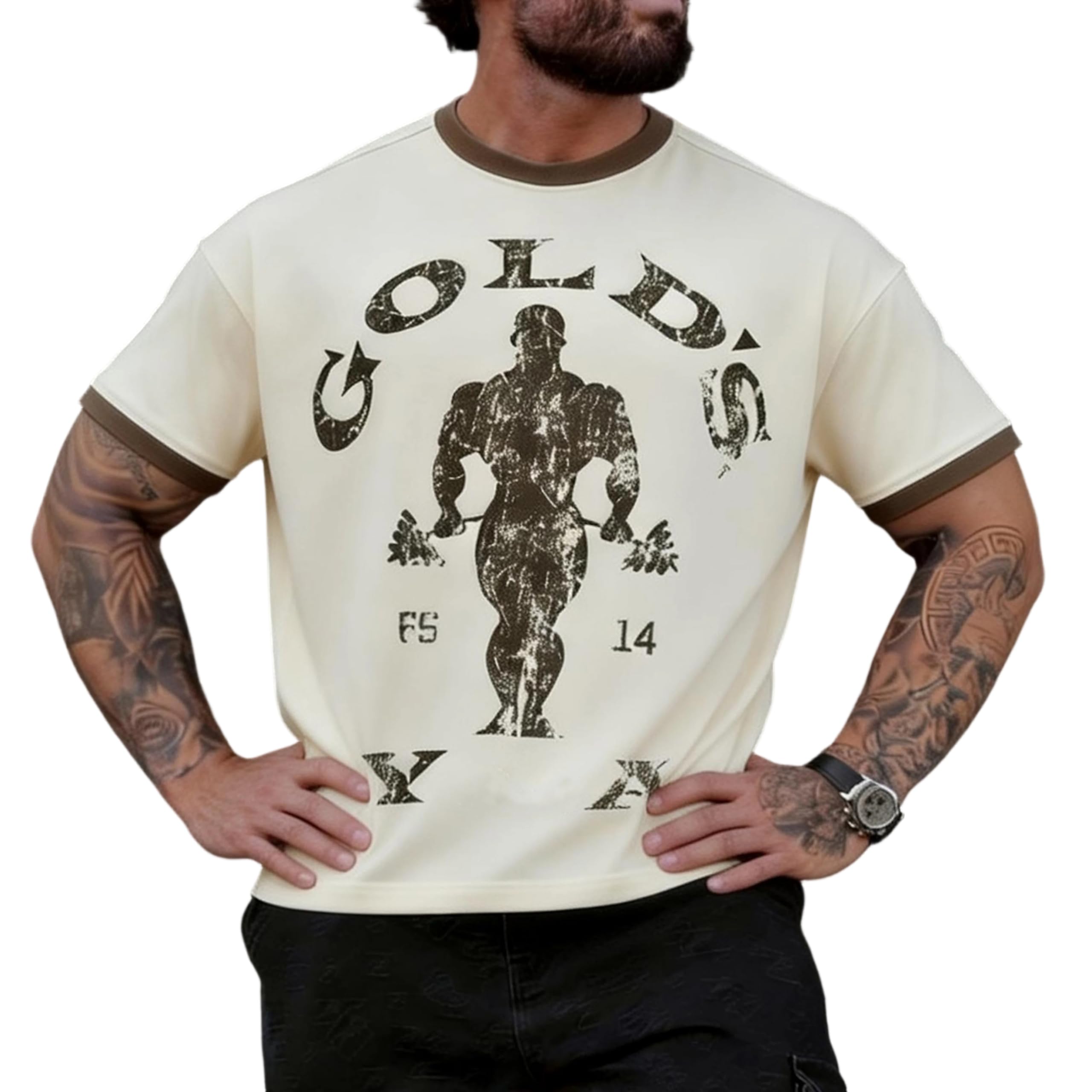 Men's Oversized Ribbed Quick-Dry Tee Embroidered Sleeve Logo Big & Tall Gym Casual T-Shirt