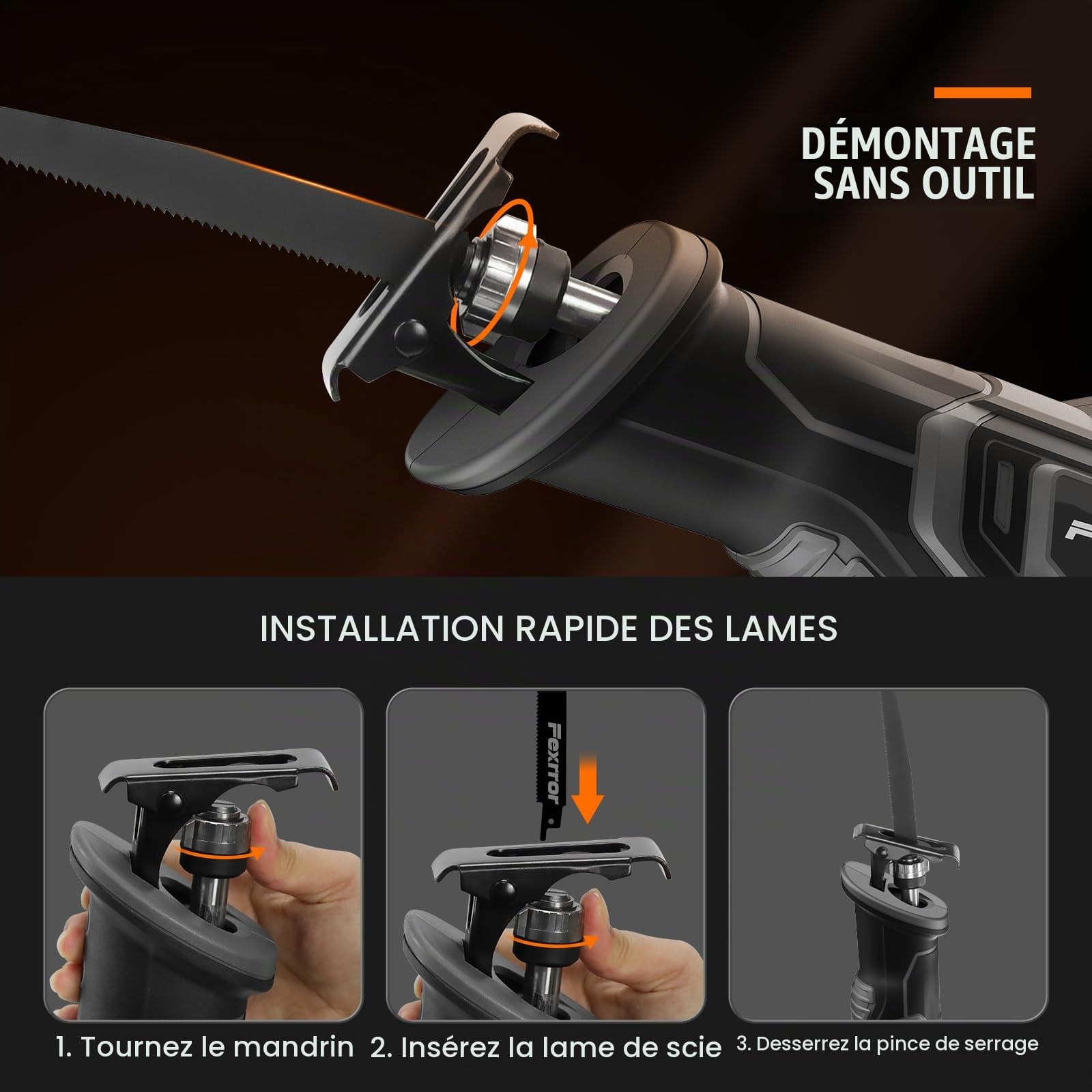 Scie Sabre Sans Fil 20V, Scie Sabre à Batterie 2000mAh, Changement de Lame Sans Outil avec 4 Lames de Scie, Coupe le Bois/Métal/PVC