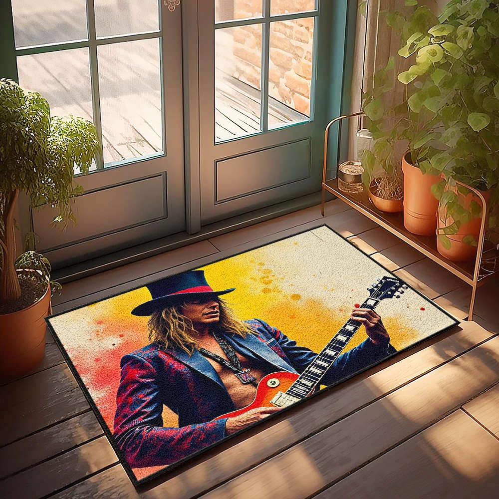 Paillasson d'automne amusant avec guitare électrique tapis d'entrée original 65x90cm