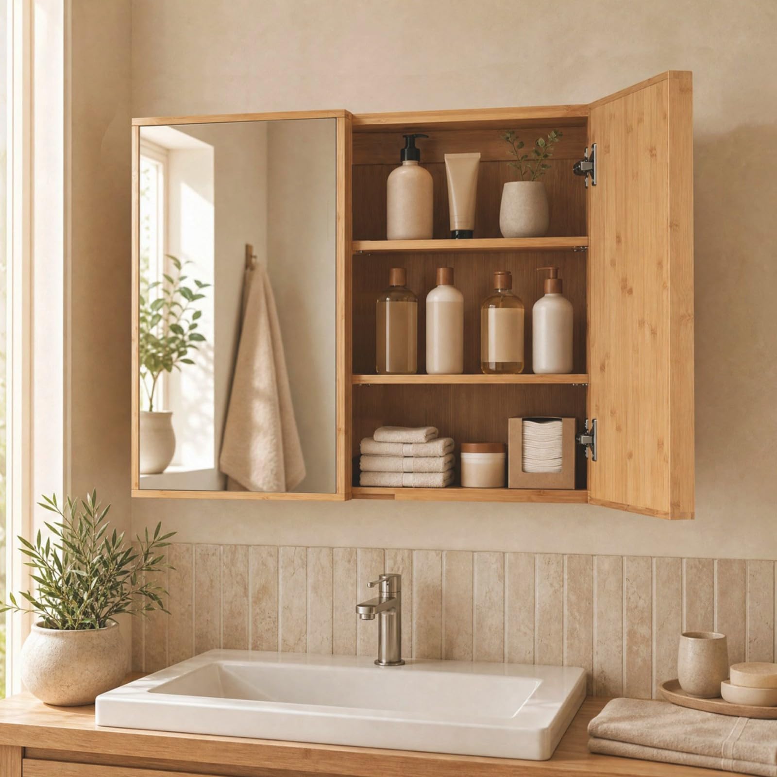 LIFEZEAL Mueble de Baño con Espejo y Estantes Ajustables | Gabinete Colgante de Pared, Puerta con Espejo, Ahorra Espacio, Ideal para Inodoro o Lavabo