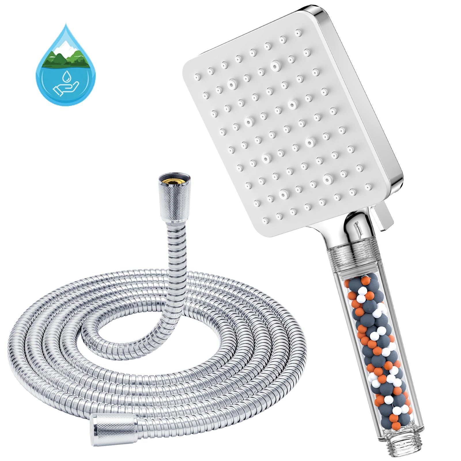 Shower Head and Hose 1.6M with Filter - YEAUPE PRO Square High Pressure Bathroom Shower Heads (115*100mm) 6 Jet Modes,Large Powerful Flow Rain Showerhead for Low Pressure Hard Water Shower Head,White