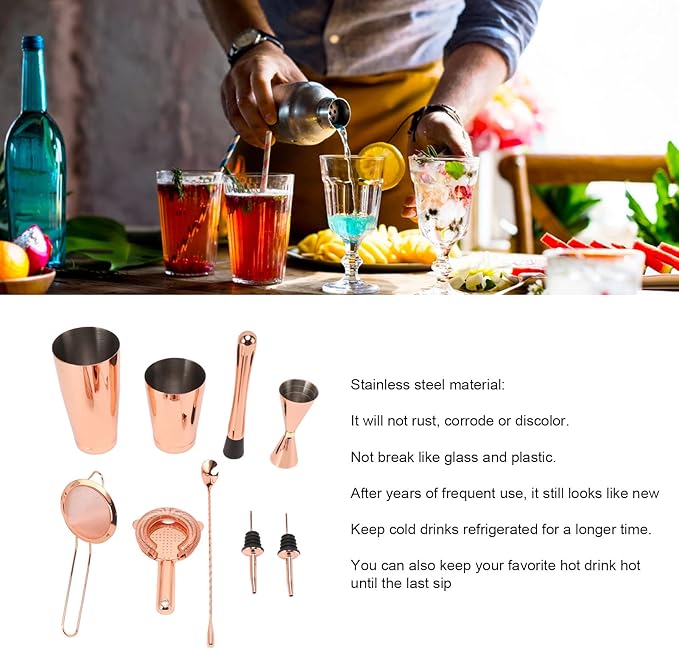 Kit de Bartender Acero Inoxidable, Set Profesional con Coctelera Boston, 9 Piezas miniatura 8