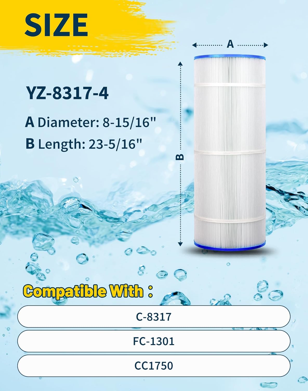 Spa Filter Cartridge Compatible with C-8317 Hayward X-Stream CCX1750-RE, CC1750, Filbur FC-1287, PXST175, 175 Sq. Ft Hot Tub Spa Pool Filter, 4 Pack