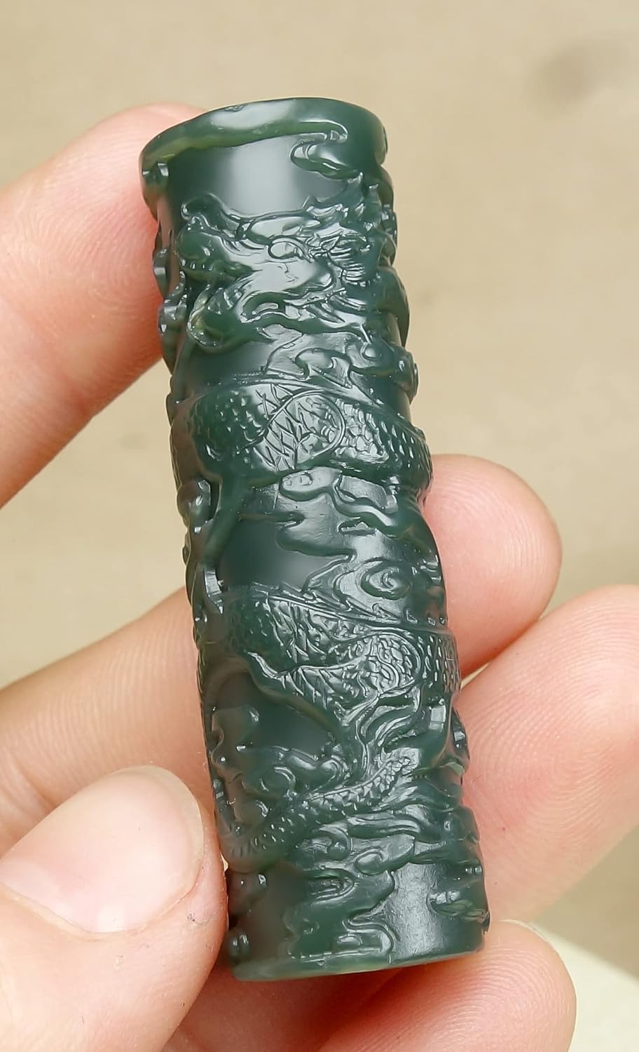 China Natural Hetian Nephrite Green Jade Carved Royal Dragon Pendant Amulet - Image 6