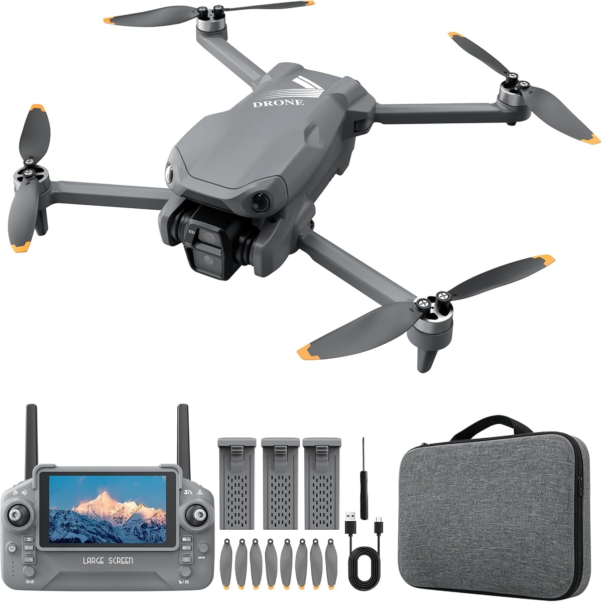 Drones GPS LF682 con cámara 4K EIS para adultos, Drones con cámara para principiantes | con pantalla HD de 4,5", retorno automático de GPS, tiempo de vuelo de 75 minutos, modo Circle Fly y Sígueme, motor sin escobillas, menos de 249 g