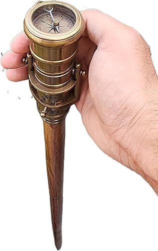 Miniatura 6 de Bastón telescópico para caminar, bastón de madera con brújula direccional, bastón plegable glamoroso con mango de latón, regalo de cumpleaños