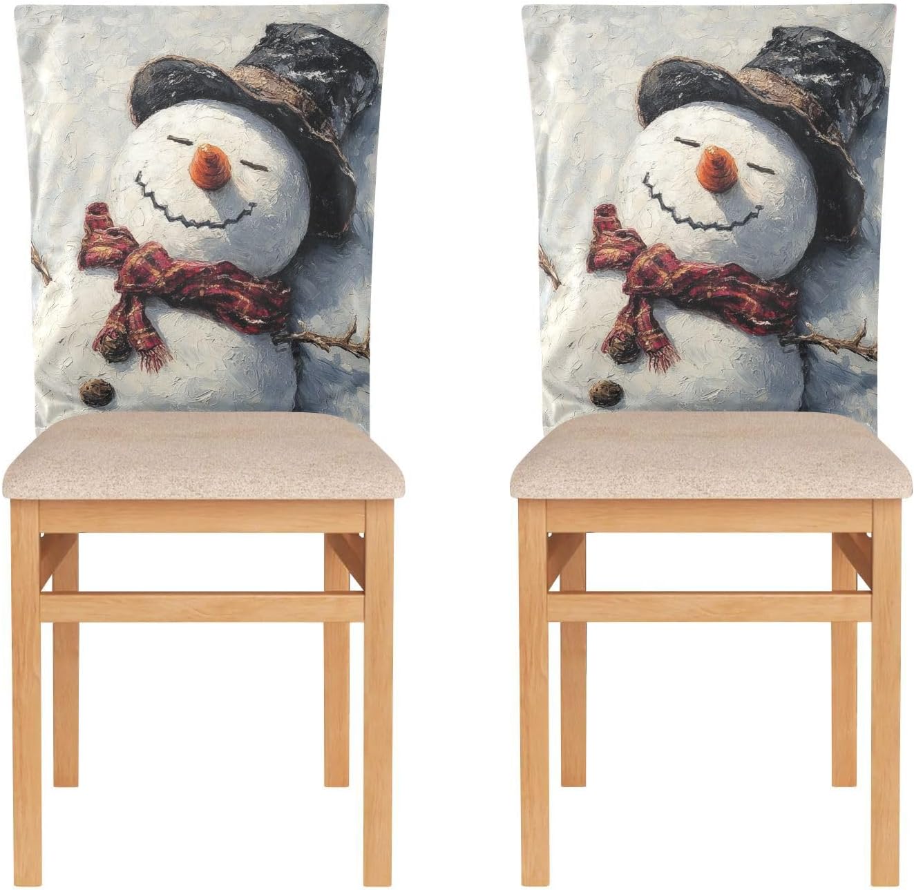 ALAZA Lying Snowman Chair Back Cover Set of 6, Washable Reusable Removable Chair Slipcovers Decorative Chair Cover for Home Kitchen Wedding Party