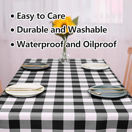 Miniatura 4 de LAMMOON Mantel rectangular a cuadros resistente a las arrugas para picnic cena fiesta tela de poliéster lavable mantel con patrón de guingán blanco