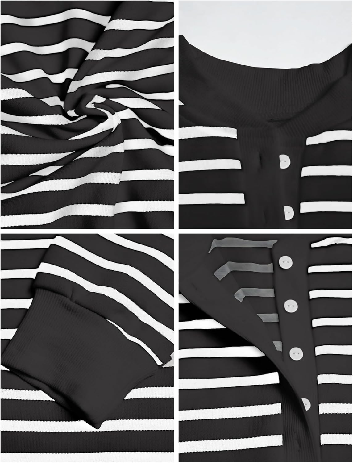 Womens Striped Sweatshirt Oversized Half Button Down Tops Crewneck Pullover Casual Long Sleeve Shirts - Image 4