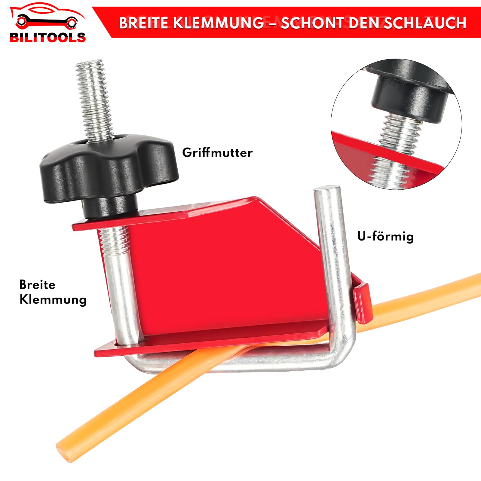 BILITOOLS 4-tlg Schlauchklemmen Werkzeug Set Schlauchklemmenzange Sortiment zum Abklemmen von Benzinschläuchen und Kunststoff-Leitungen ohne Beschädigungen