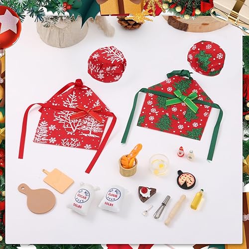 Miniatura 21 de Juego de 6 accesorios de muñeca elfo de Navidad para niños y niñas, ropa de elfo con sudadera, bufandas, columpio de madera, novedoso accesorio