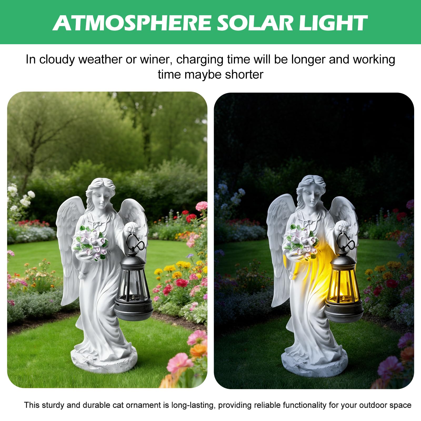 GOMETY Estatuas de ángel solar para jardín, figura de ángel de la guarda con linterna solar LED, luz para tumba, decoración al aire libre, escultura de ángel, decoración de césped, figura de ángel de