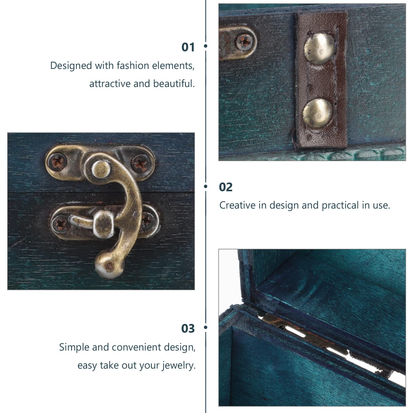Organizer na biżuterię pudełko na skarby - drewniane etui do przechowywania w stylu vintage, 1 szt