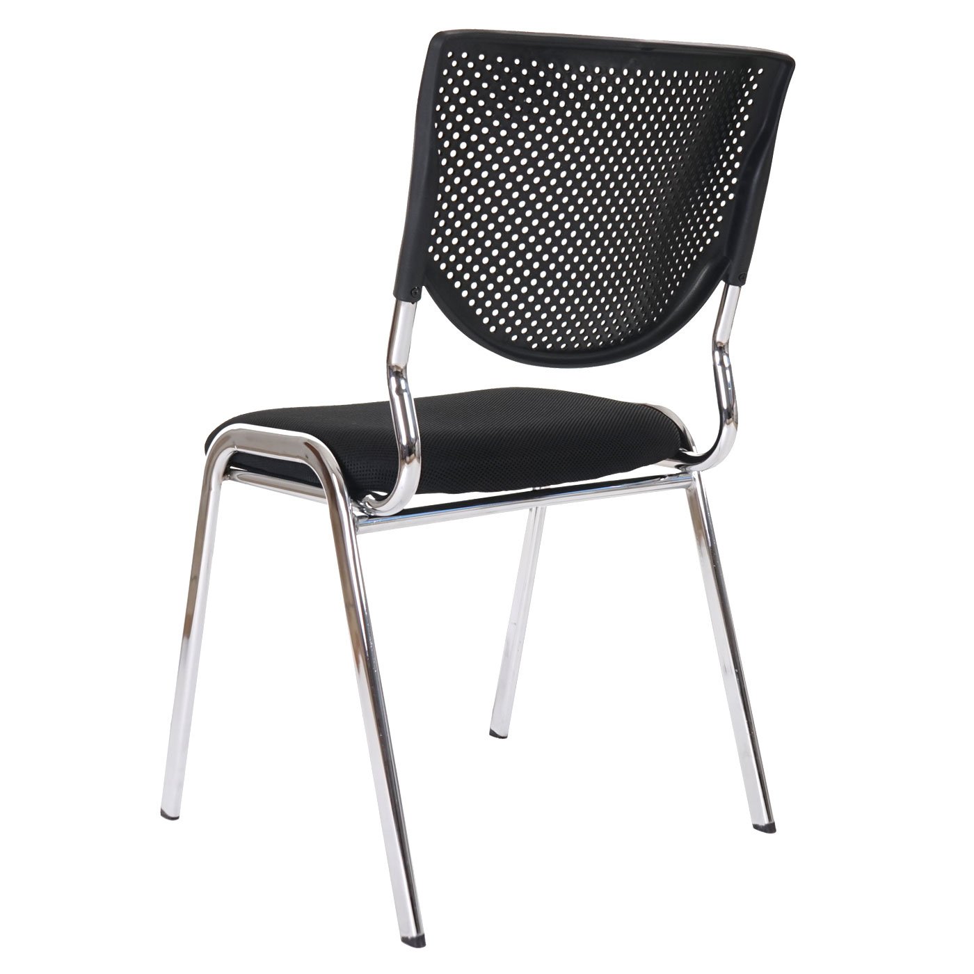 Mendler 2 x Chaise Visiteur T401 empilable Tissu siège Noir Pieds chromés