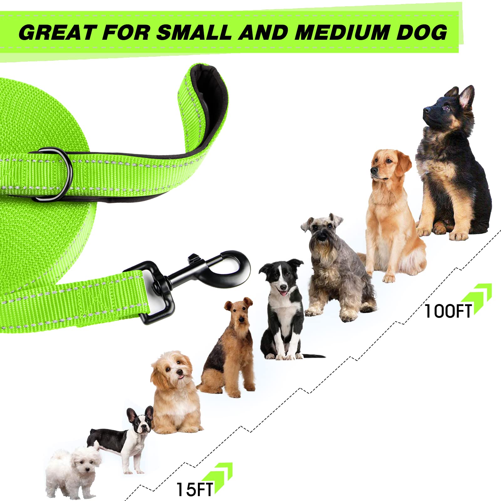 Segzwlor 30ft/50ft Reflective Dog Training Leash - Heavy Duty Nylon Rope With Swivel Hook For Outdoor Use - View #8