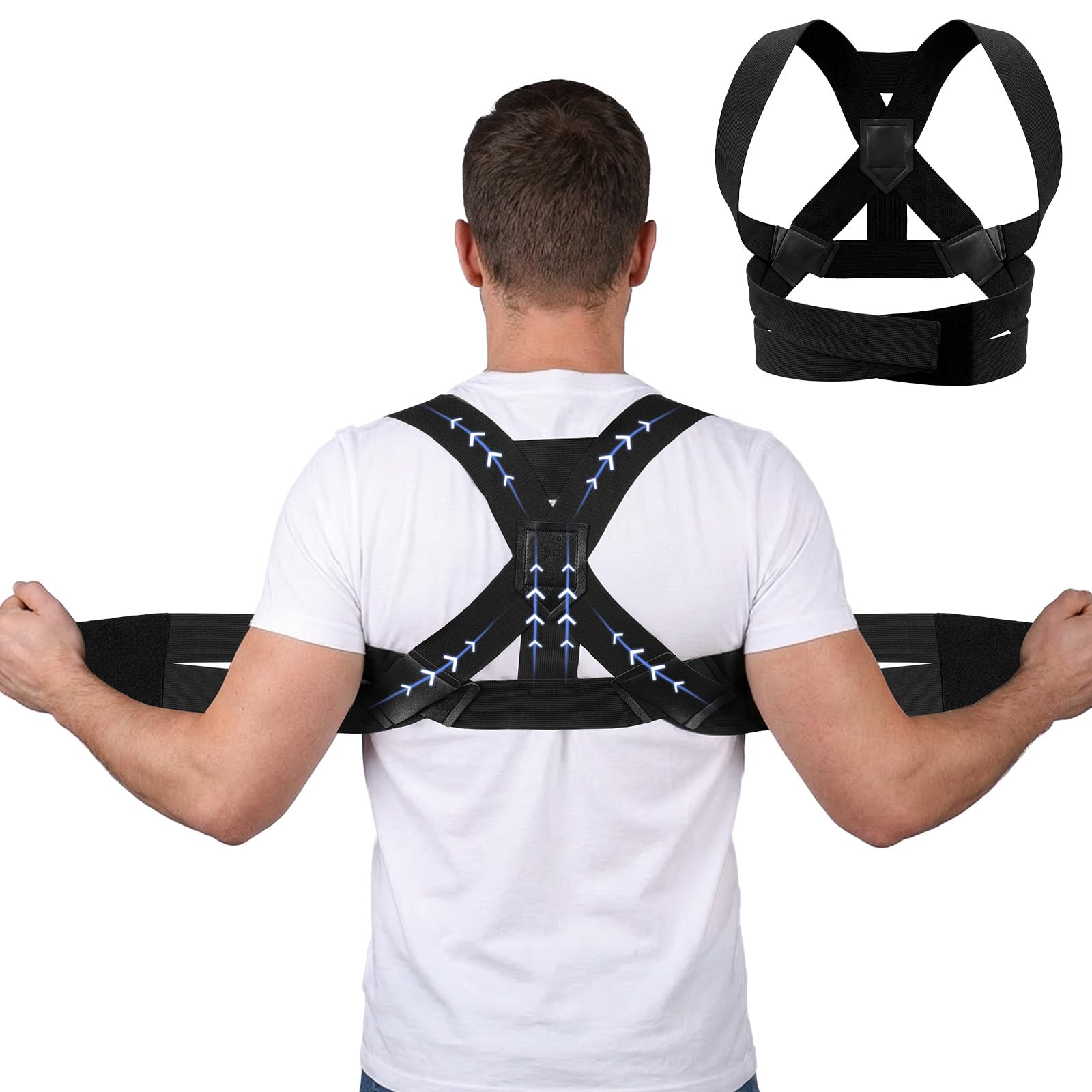 Rücken Geradehalter, Rückengurt Geradehalter für Damen und Herren, Verstellbare Schultergurt Rückenstützgürtel (T Förmiger- Schwarz,L)