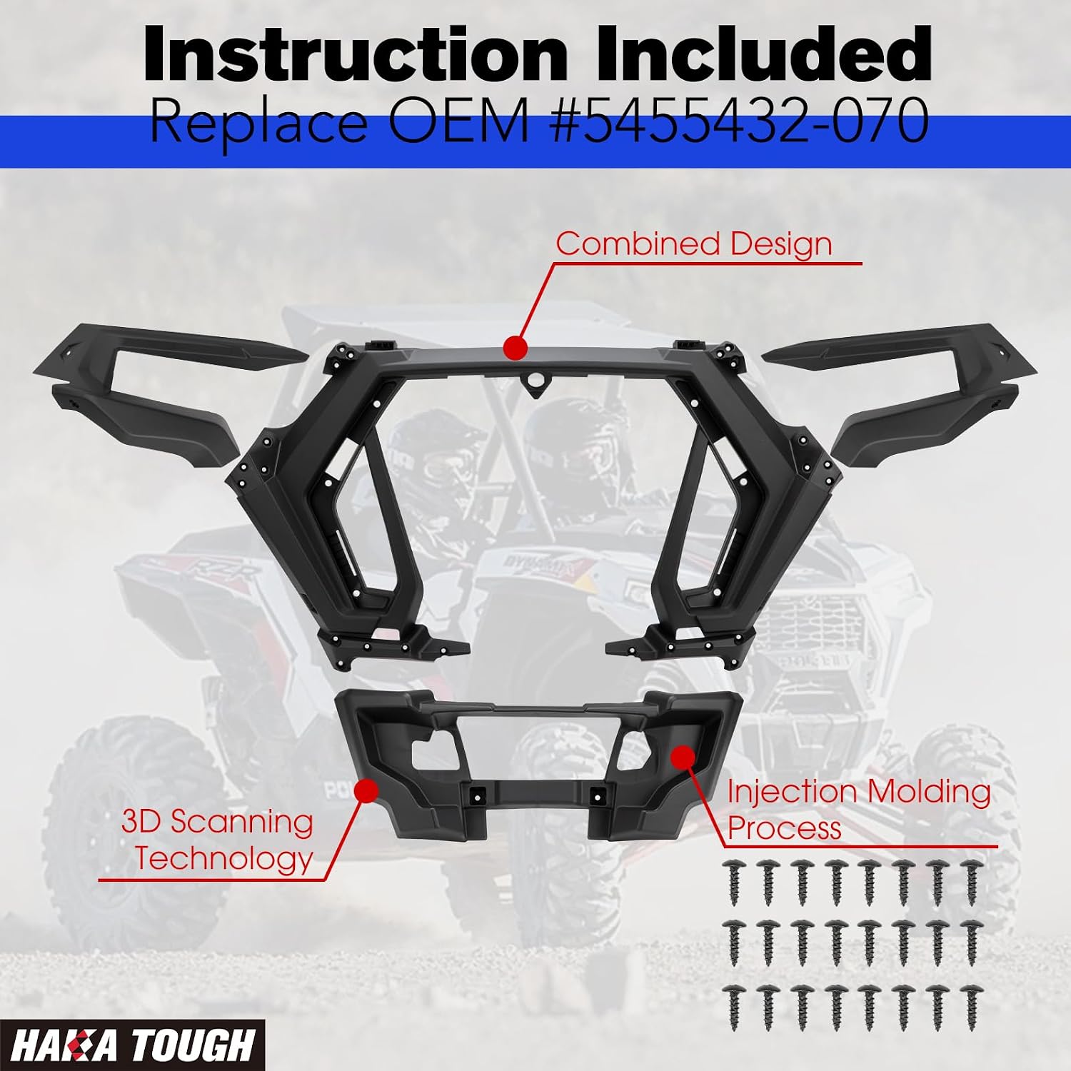 HAKA TOUGH Front Fascia for Polaris RZR XP 1000 Accessories 2019-2023, Plastic Front Bumper Headlight Grill Frame for RZR XP 4 1000 / XP TURBO/ XP4 TURBO/RZR Trail/RZR 900, Replace #5455432-070