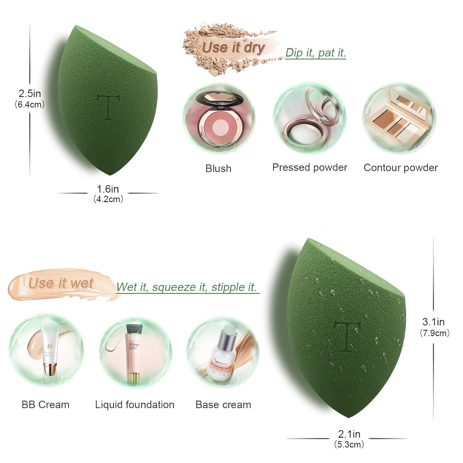 Makeup Sponges Beauty Sponge Blender - 5 Pcs - Soft & Non Latex - Beauty Foundation Blending Sponge with 1 Holder - Makeup Blender Sponge Set for Liquid, Cream, Powder (Green) : Beauty & Personal Care