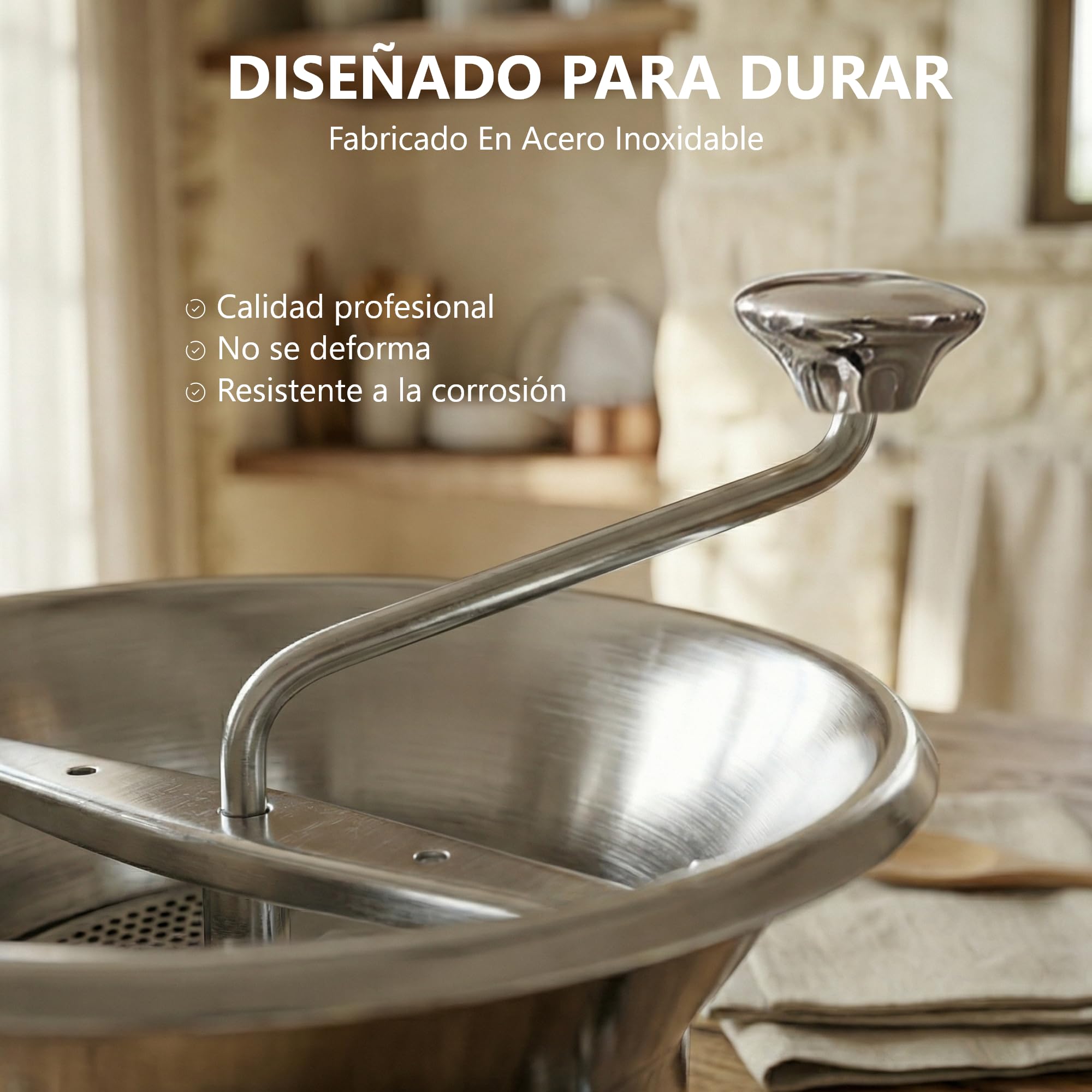 Louis Tellier – Pasapurés Manual de Acero Inoxidable – Molino de Verduras con 3 Rejillas Intercambiables – Para Purés, Sopas y Compotas – Uso Profesional y Doméstico - 24 cm