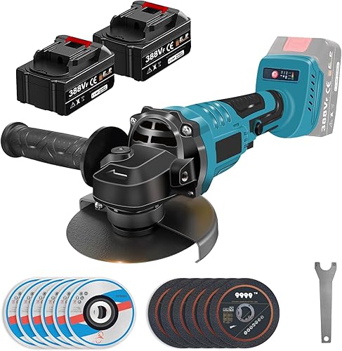 AQTZGOS Amoladora angular inalámbrica, motor sin escobillas de 10000 RPM, herramienta de corte de amoladora angular inalámbrica de 20 V con 2