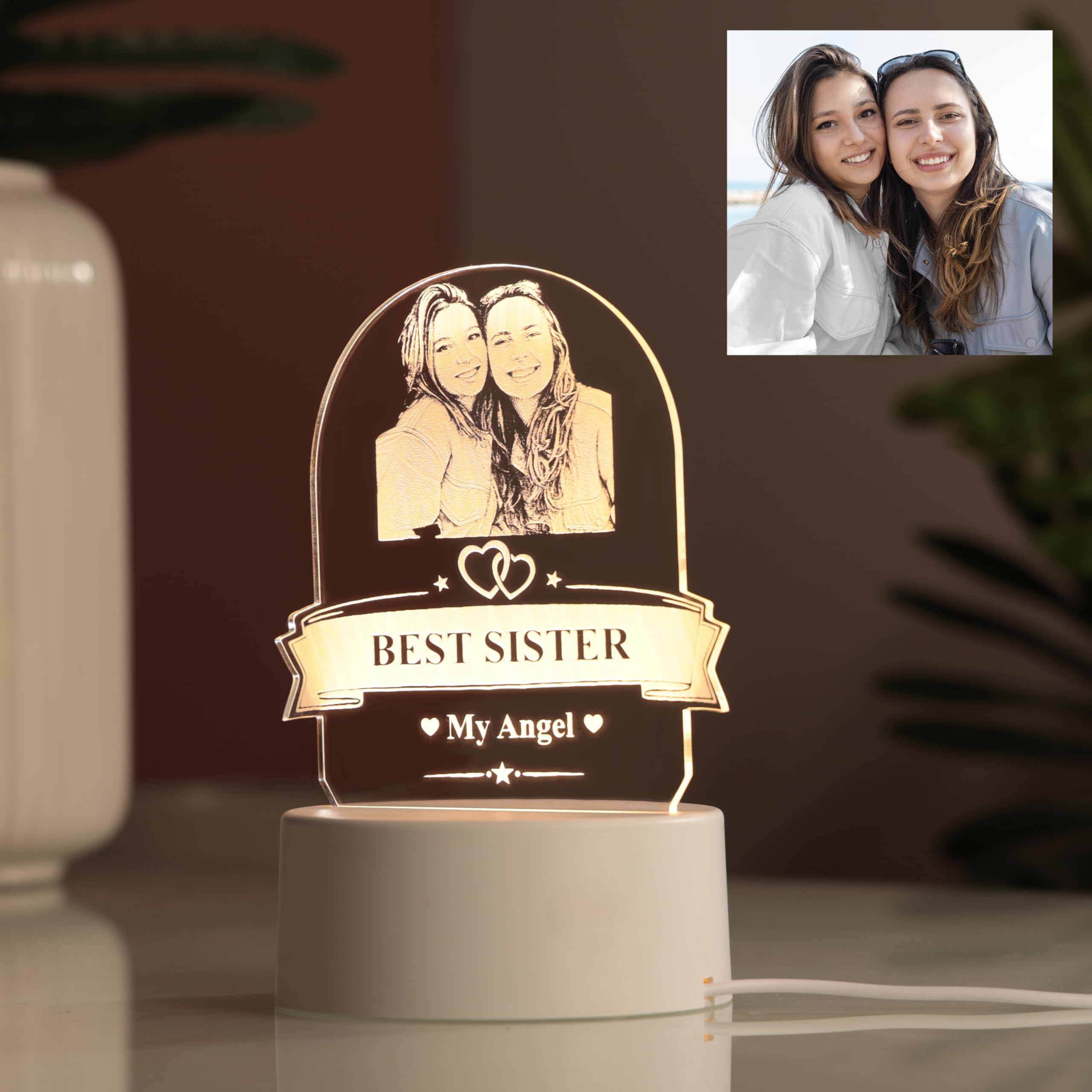 AICA Personalized Best Sister Acrylic Photo LED USB Lamp with Name & Clipart | Customized LED Table Light | Birthday, Raksha Bandhan & Special Occasion Gift for Sister | Personalized Night Lamp-image-17