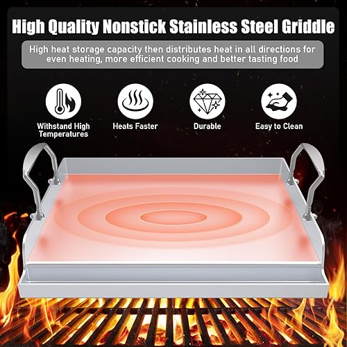Miniatura 6 de Plancha antiadherente de acero inoxidable para parrilla de gas, parrilla nanocerámica para estufa de gas de 17 x 13 pulgadas, sartén de cocina plana