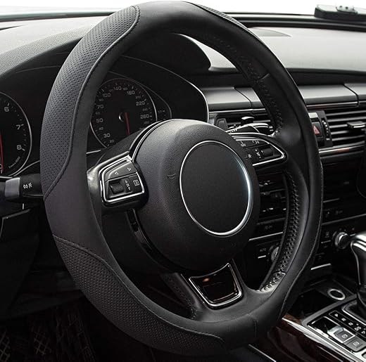 Xizopucy Steering Wheel Covers Black Universal Microfiber Leather, Suitable for 14 1/2-15 inch Car Steering Wheel Cover, Breathable, Anti Slip &...
