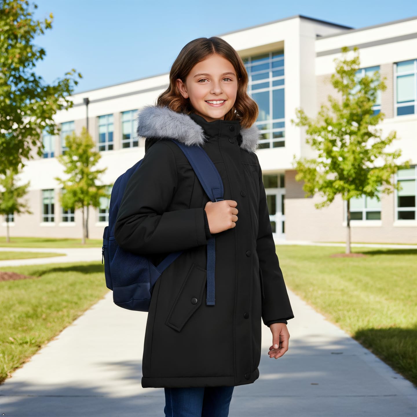 Sunny Sprout Manteau fille hiver - Doudoune capuche fourrée parka coupe-vent imperméable