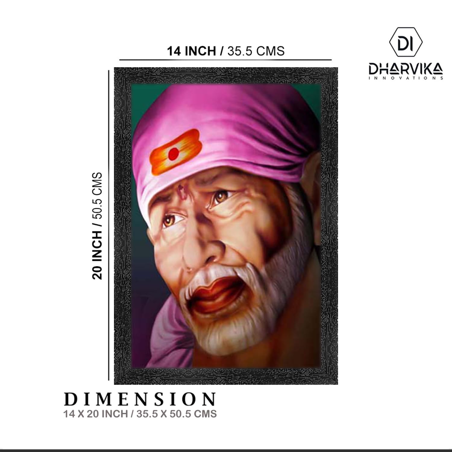 Dharvika Innovations ® saibaba photo frame big size/sai baba photo frame/saibaba paintings for wall/saibaba portrait - (Without Glass) (14×20 Inch) (Design 16, Black Frame) - Image 2 thumbnail