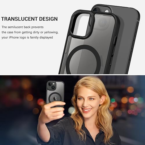 GaoBao Cover per iPhone 15 Plus 6.7" Compatibile con MagSafe, Hybrid Magnetic Case Custodia Traslucido Opaco Posteriore Protezione Fotocamera Cover Sottile Antiurto Retro Anti Graffio Nero - 2
