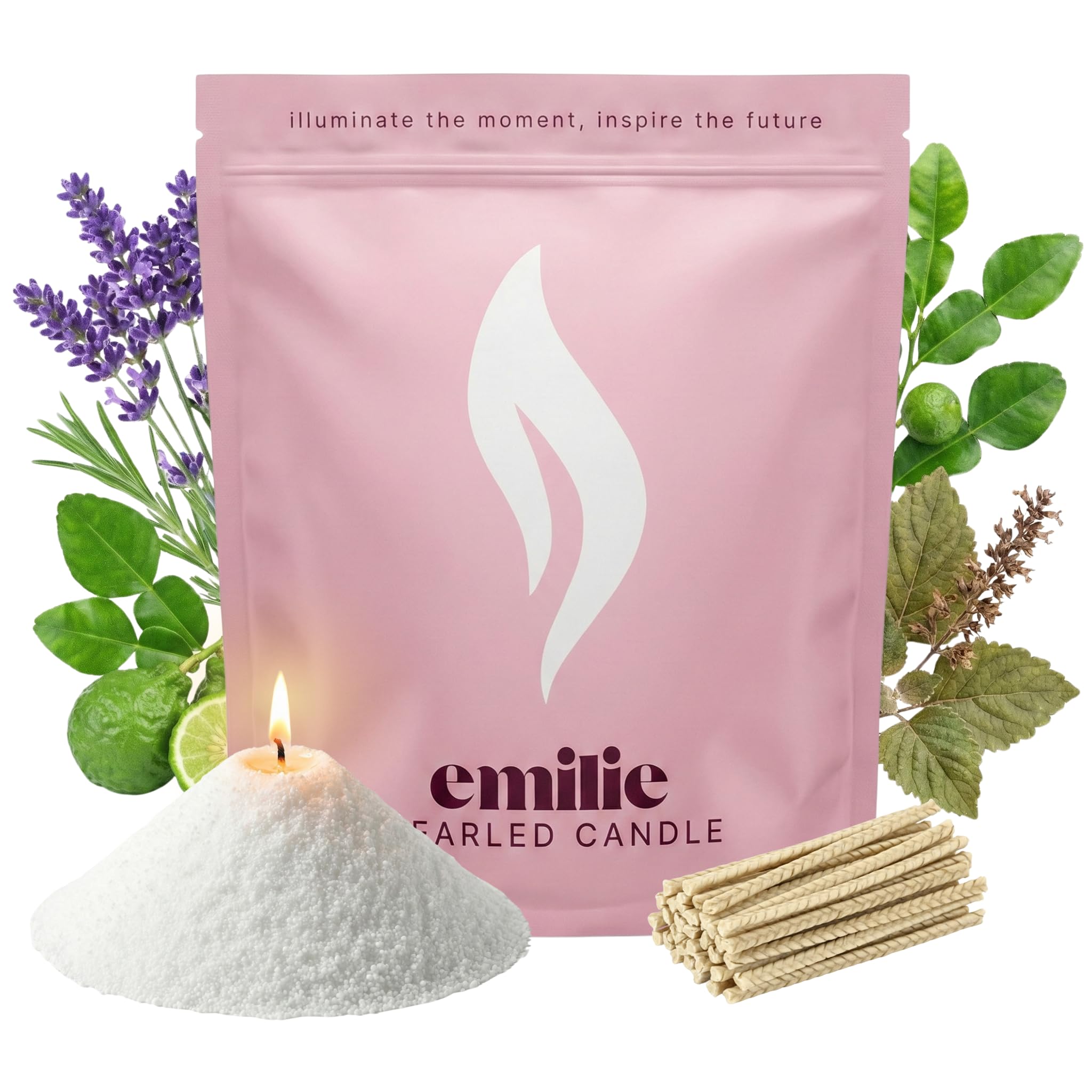 Emilie Pearled Candle White Natural 1Kg Refillable Wax Pearls – Calm Scented Candle For Any Container – Self-Extinguishing, Plant-Based, Reusable – 50 Cotton Wicks, 200H Burn (White Natural)