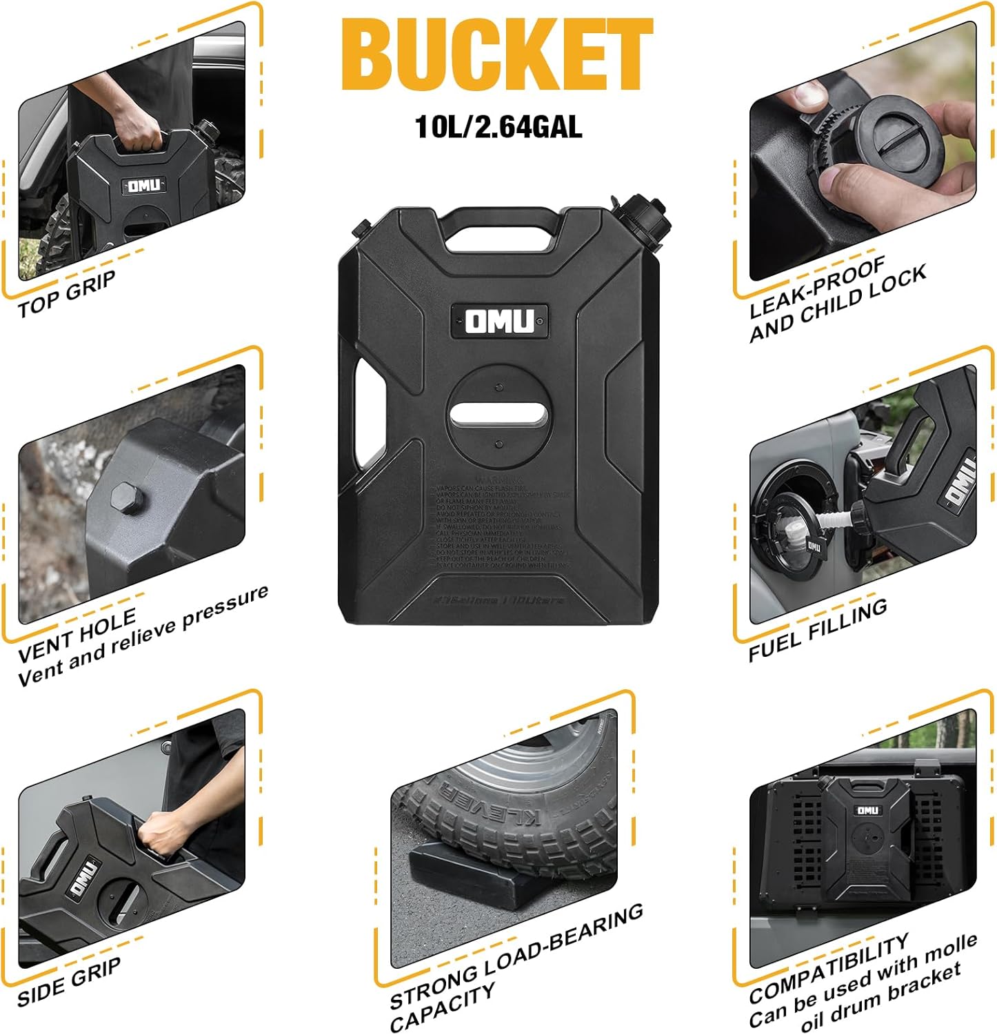 MAIKER 2.64 Gallon/10L Door Hinge Container and Mount Set Compatible with 2007-2024 Jeep Wrangler JK JL Gladiator JT, Backing Plate with Spout Backup Water Storage Can,1PCS