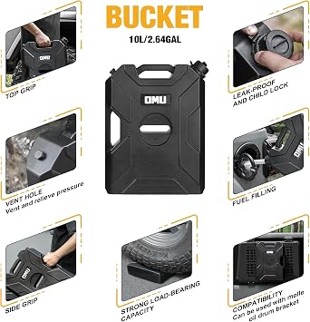 MAIKER 2.64 Gallon/10L Door Hinge Container and Mount Set Compatible with 2007-2024 Jeep Wrangler JK JL Gladiator JT, Backing Plate with Spout Backup Water Storage Can,1PCS