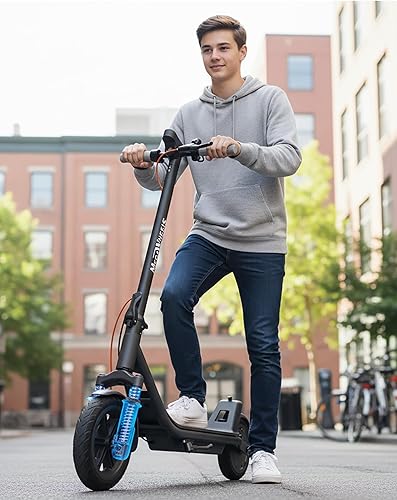Patinete eléctrico, patinete de 300W con suspensión, 15.5MPH, autonomía de 11 millas, batería de 7500mAh, conducción cómoda, plataforma ensanchada