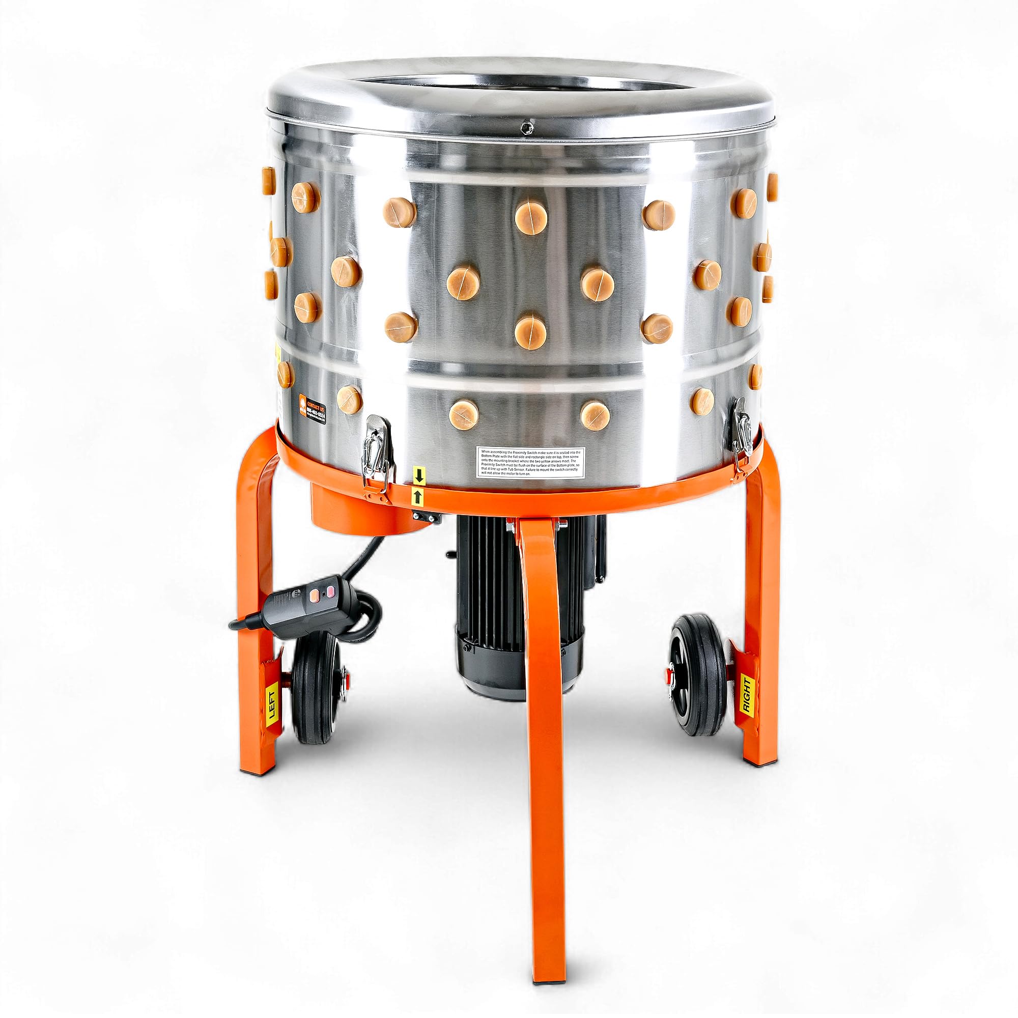 SuperHandy Déplumeuse à poulets électrique, 800 W,230 V, acier inoxydable | 92 doigts souples et tambour de 50 cm pour un plumage rapide et uniforme; idéale pour la transformation de volaille
