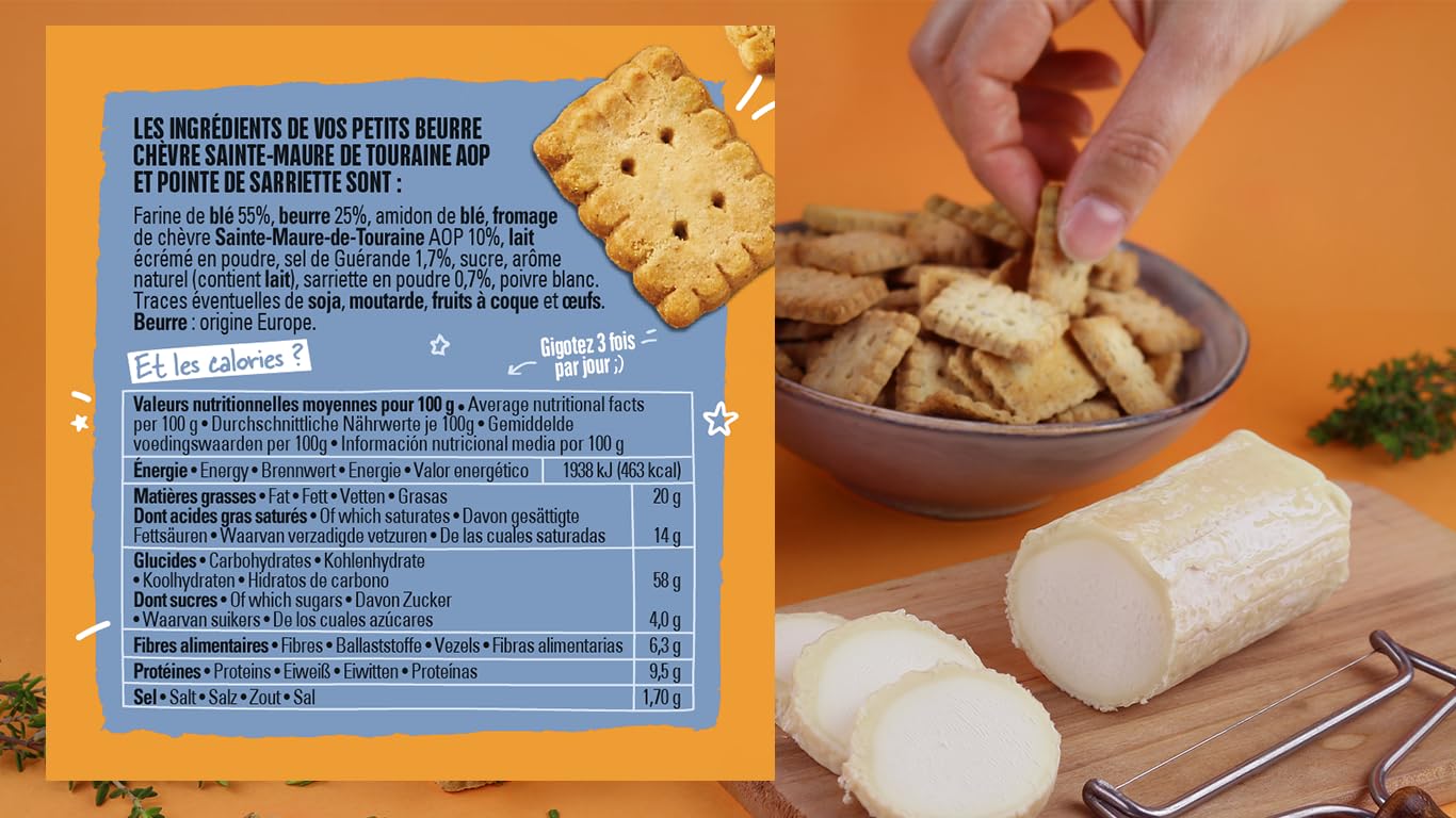 Michel et Augustin – Petits Gâteaux Sec Apéritifs au Chèvre Sainte-Maure de Touraine AOP et Sarriette – Biscuits Salés Gourmands – Fabriqués en France – 100g x 8