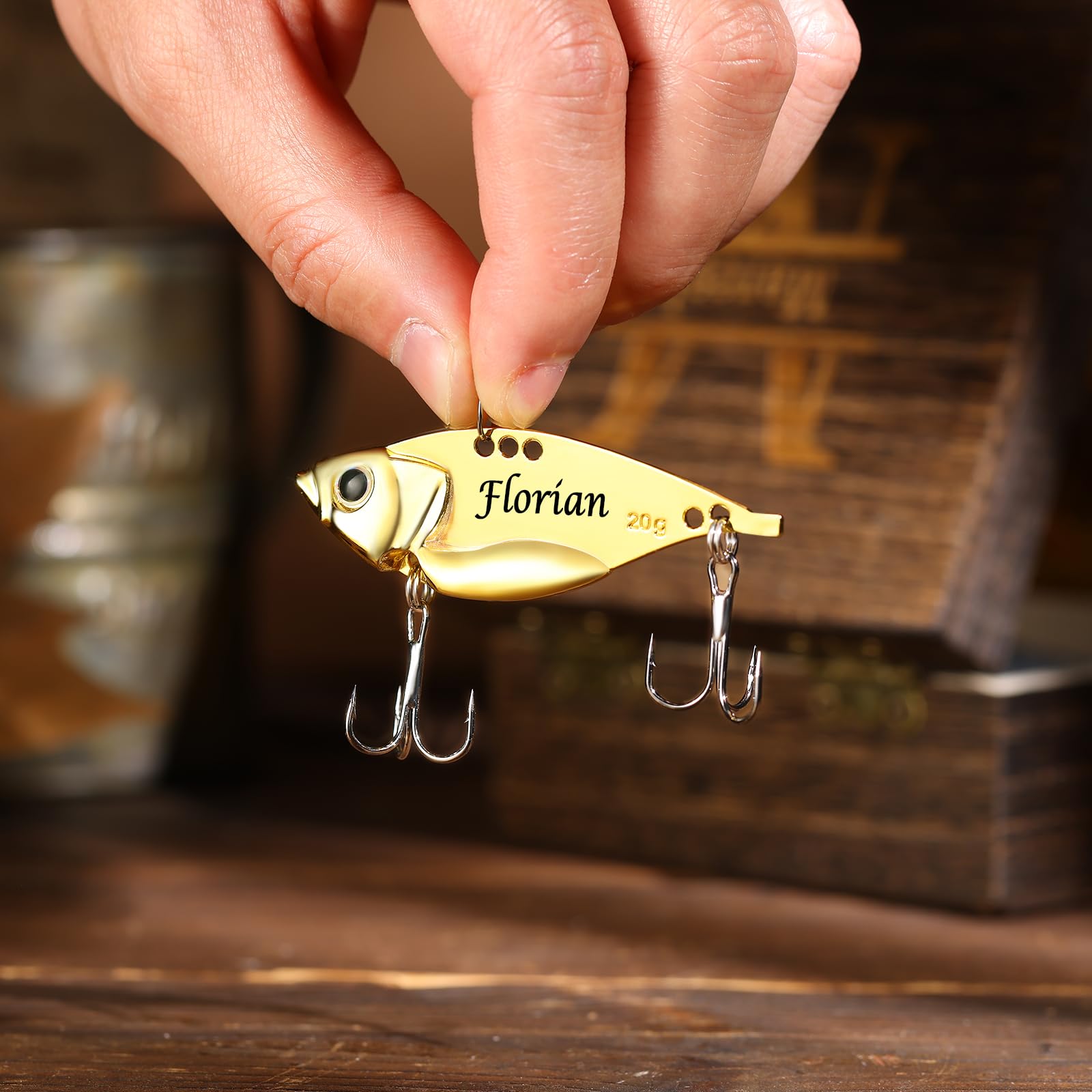 Personalized Fishing Lures with Custom Wooden Box – 2 Engraved