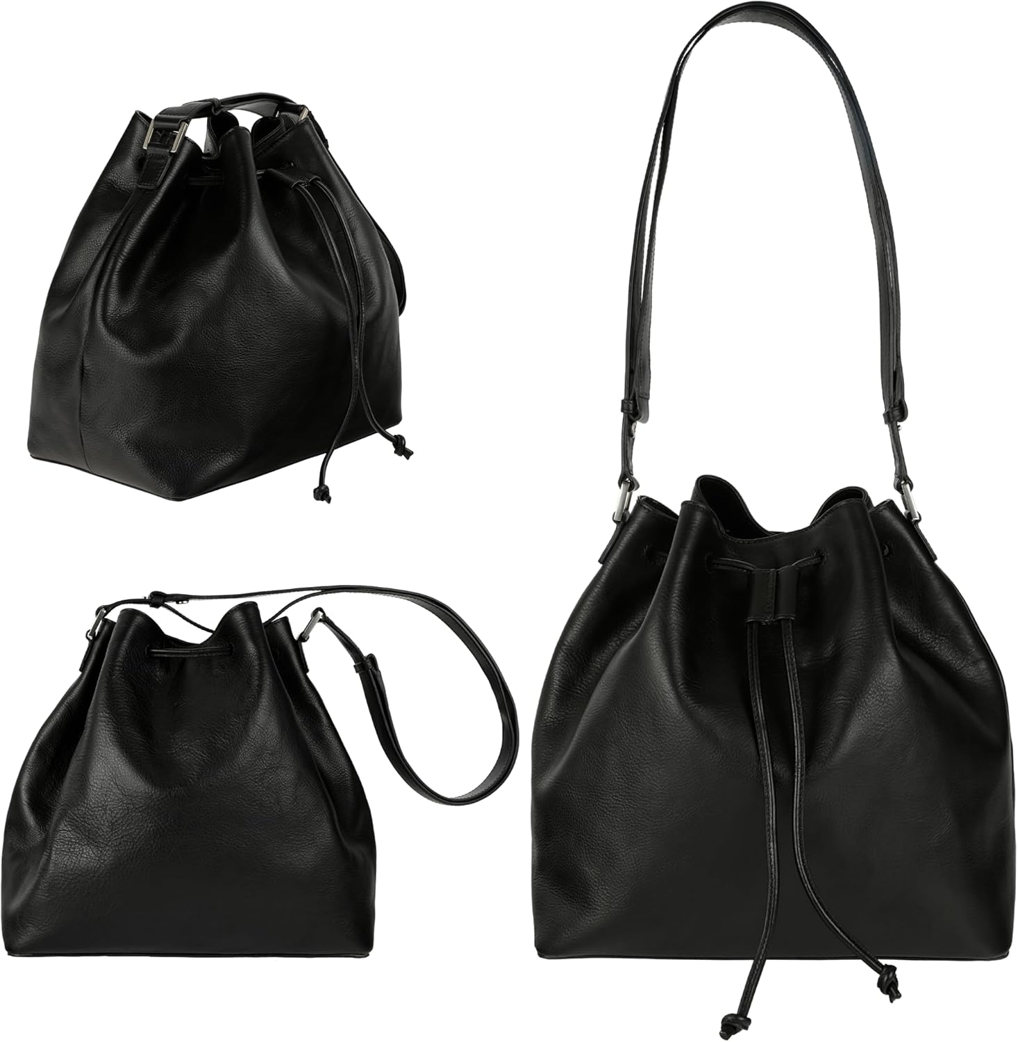 Time Resistance Leather Bucket Bag - Full-Grain Leather Handbag for Women - Italian Handmade Shoulder Bag - Image 5