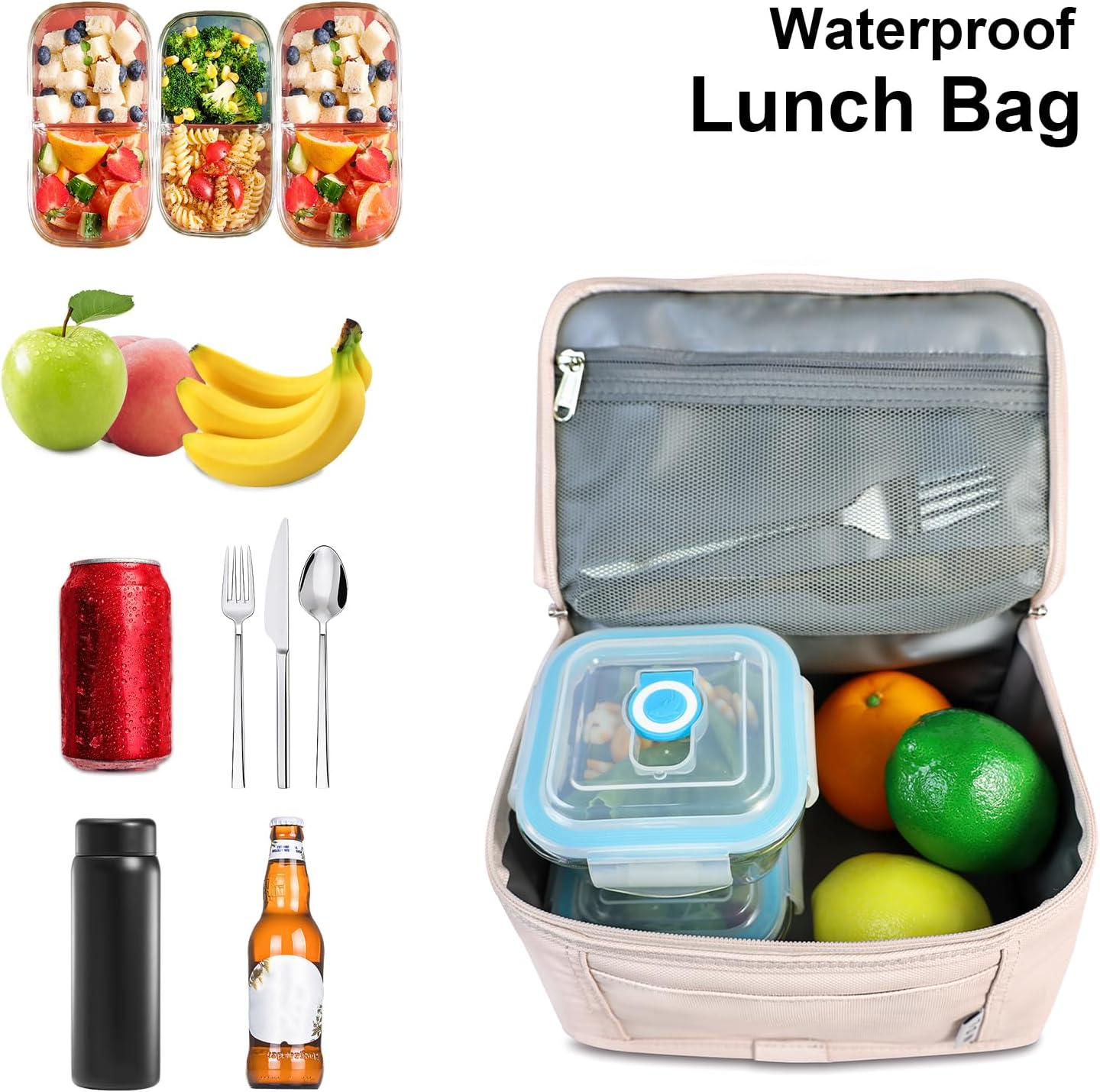 NOL Natural Organic Lifestyle Small Lunch Bag Mini Lunch Box Insulated Lunch Bag for Men/Women Leakproof Cooler Tote Bag Lightweight Nylon Waterproof Lunch Box For Work, Cream - Image 8