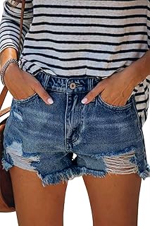 Women's Denim Shorts Mid Waist Ripped Distressed