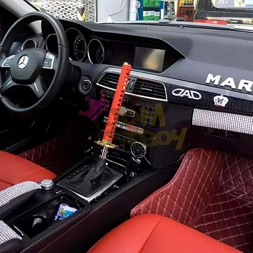 Miniatura 9 de Samurai Sword - Perilla de cambio, color negro, rojo, aleación de adaptadores Katana universales de 5.9 in