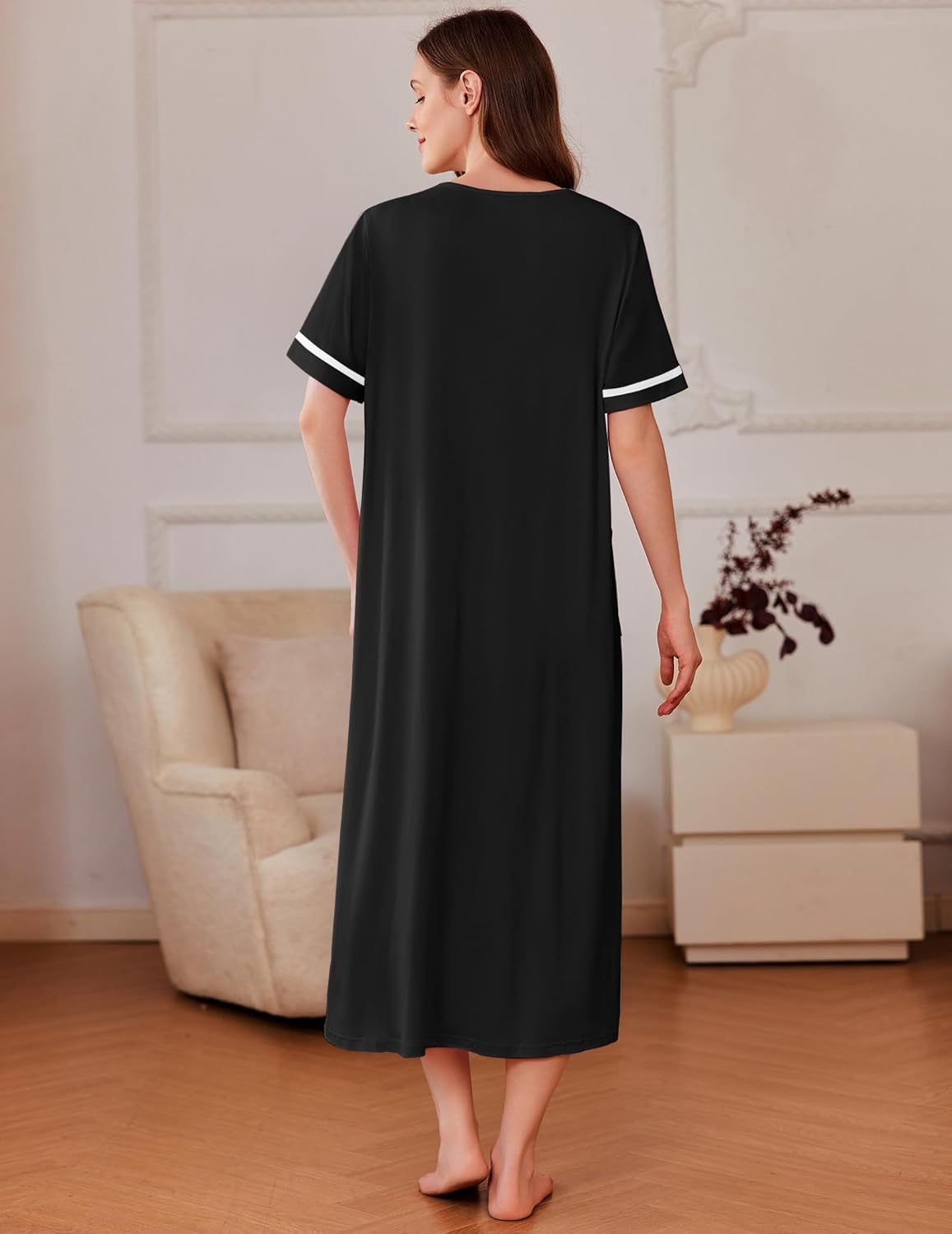 Ekouaer Women Zipper Robes Knit Short Sleeve House Coat Soft Bathrobe Full Length Housecoat Dressing Gown with Pockets - Image 5