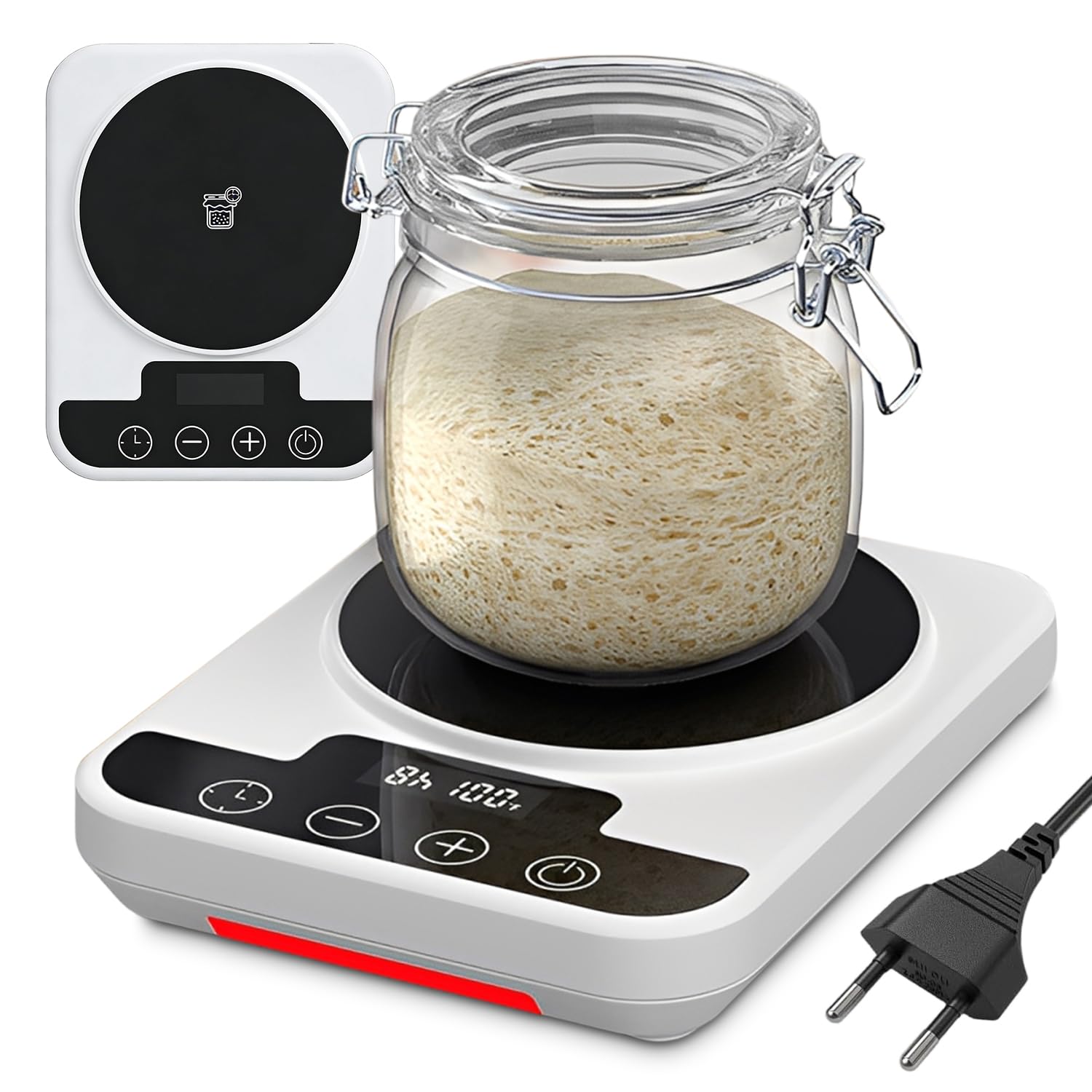 Chauffe-levain avec thermostat de précision (21-38 °C) et minuterie 12 h - Fonction marche/arrêt automatique avec mémoire - Parfait pour la cuisson à la maison et la fermentation au levain - Blanc