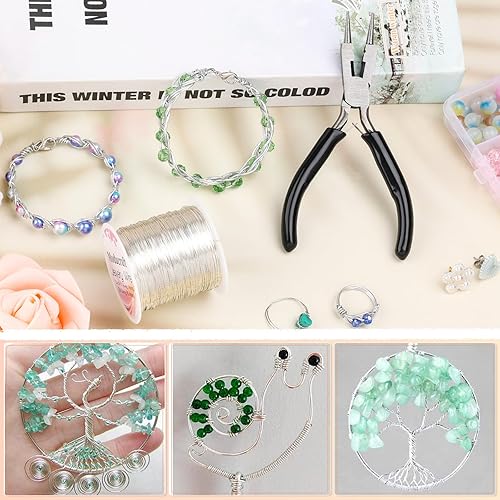 Miniatura 55 de Modacraft - 3 rollos de alambre plateado de calibre 20/24 con alicates de joyería 4 en 1, resistente al deslustre, calibre 20, alambre de joyería