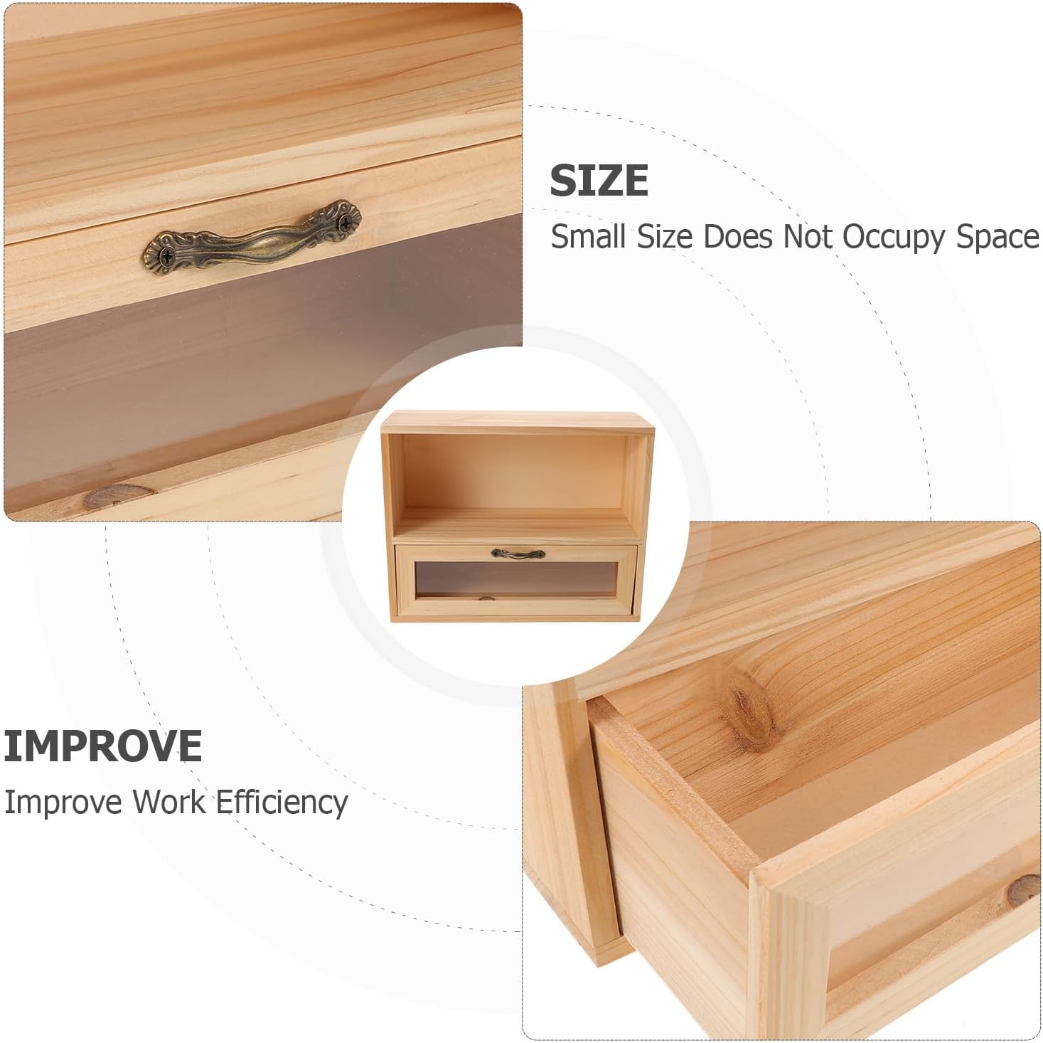 Generic Desk Display Cabinet 2 Tier Wooden Storage Organizer With Drawers Counter Cosmetics Box For Desk Table Top Kitchen Pantry Desktop Spice