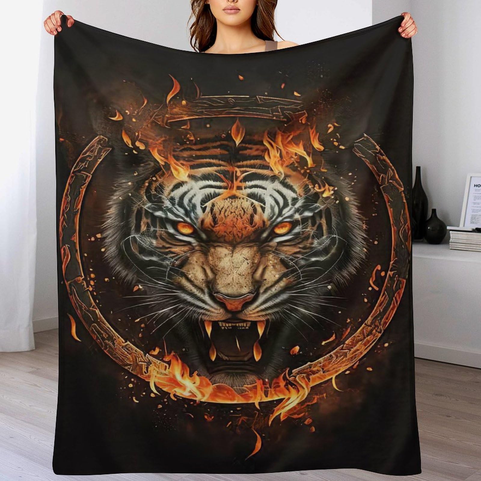 Couverture Polaire en Flanelle Tigre 180x200cm pour Chauffer Votre Lit Épais