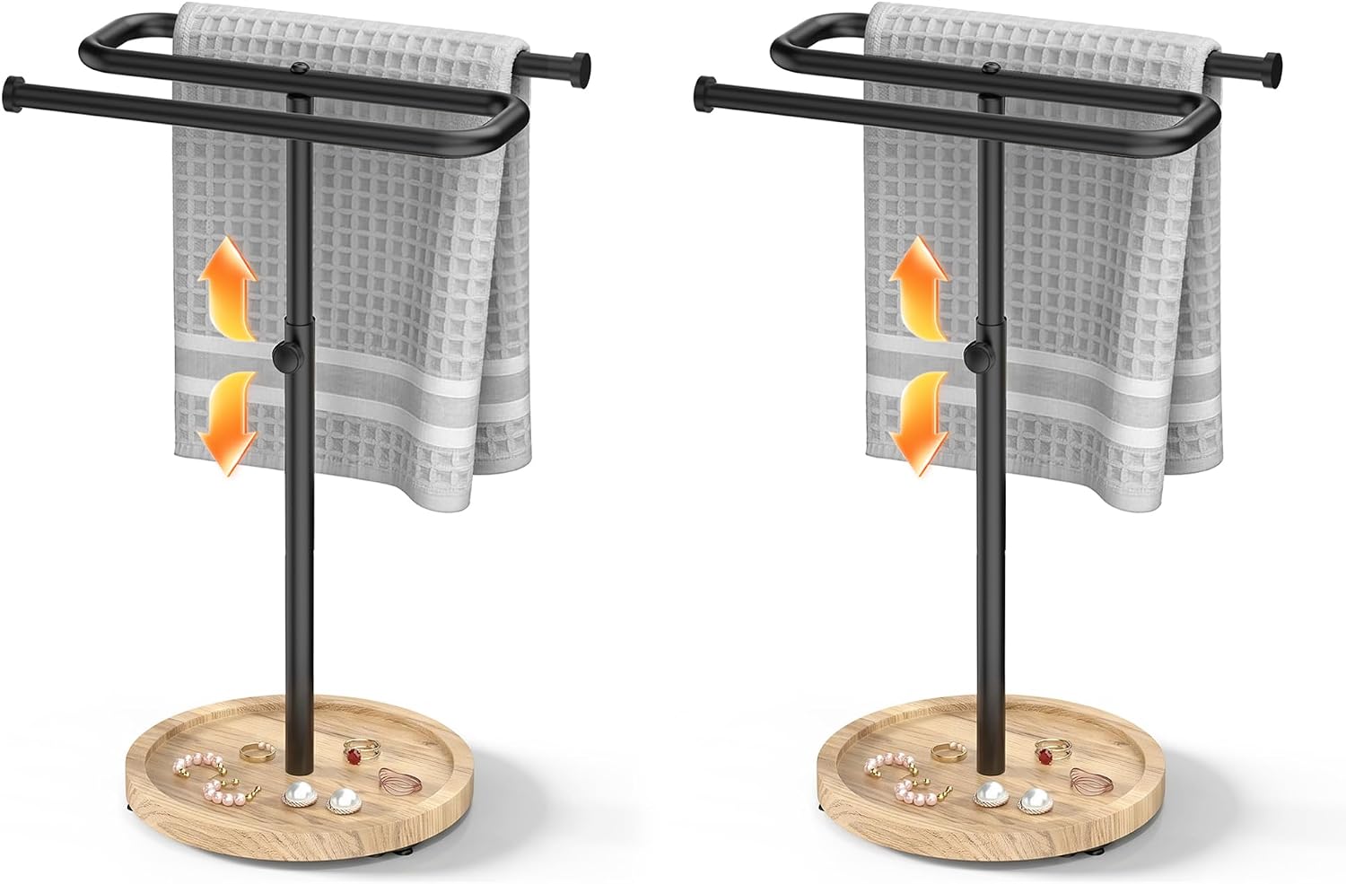 Aetyord S-Shape Countertop Towel Holder - Height Adjustable for Bathroom/Kitchen/RV | Rustproof Metal & Wood Base All Black